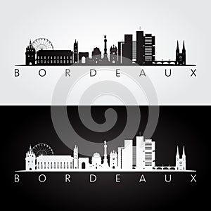 Bordeaux skyline and landmarks silhouette