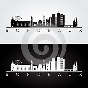 Bordeaux skyline and landmarks silhouette photo