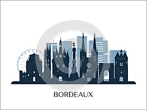 Bordeaux skyline, monochrome silhouette.