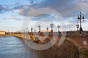 Bordeaux, the Stone bridge on the Garonne River, France