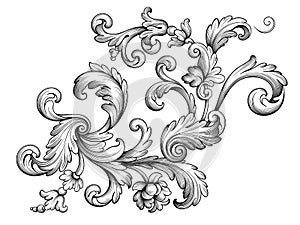 Vintage Baroque Victorian frame border monogram floral ornament  scroll engraved retro pattern tattoo calligraphic vector heraldic photo