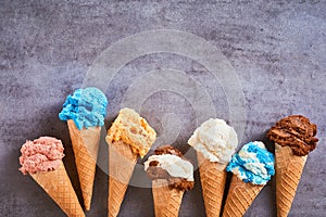 Border of assorted flavours of gourmet ice cream