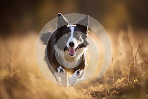 Border collie dog running in the autumn field. Selective focus. Ai generated
