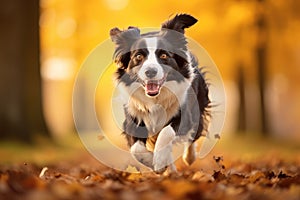 Border Collie dog running in autumn park. Fall season concept, Border collie dog running in the autumn meadow, Pet animals