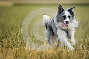 Border collie dog running in a summer meadow