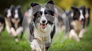 A Border Collie herding a group of friends, showcasing intelligence and agility