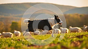 Border Collie Herding Sheep in Green Pastures