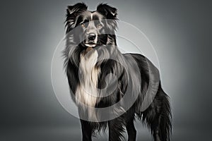 Border collie portrait, banner and copy space, dog front view.