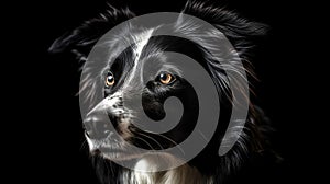 border collie portrait on black  Generative AI