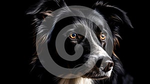 border collie portrait on black  Generative AI