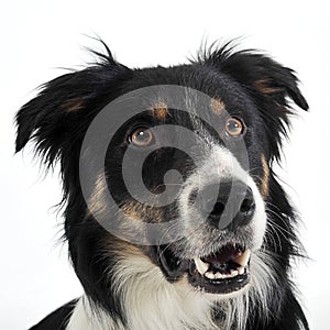 Border collie portrait in white photostudio