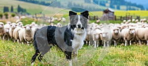 Border collie pup showing herding skills in lush field, displaying intelligence and agility