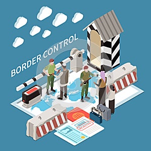 Border Control Isometric Composition