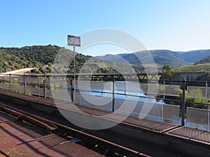 Border between countries Spain Portugal by symbolic railway photo