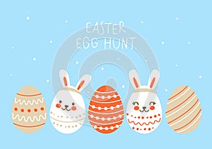 Border with cute decorated eggs  - cartoon greeting card for happy Easter design