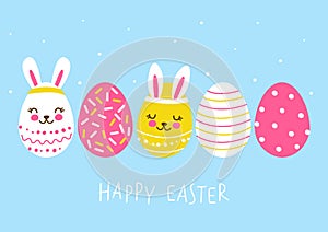 Border with cute decorated eggs  - cartoon greeting card for happy Easter design