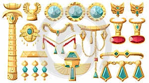 Border and divider icon for a game. Cartoon modern illustration of treasure ancient Egypt frame asset made of gold with