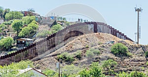 The border fence separating the United States and Mexico at Nogales