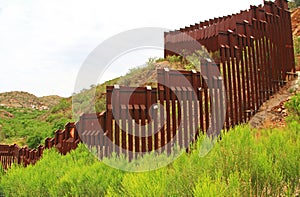 Border Fence Separating the US from Mexico Near Nogales, Arizona