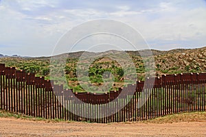Border Fence Separating the US from Mexico Near Nogales, Arizona
