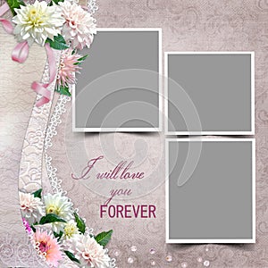 Border with flowers, frames on a vintage background