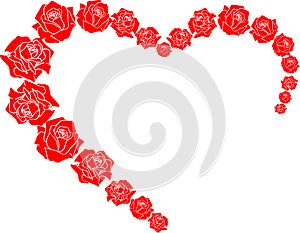 border in the form of a heart of red rosebuds, isolated element