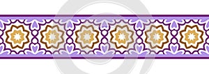 Border line seamless background. Decorative design seamless ornamental mosaic border pattern. Islamic, indian, arabic motifs.