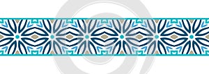 Border line seamless background. Decorative design seamless ornamental mosaic border pattern. Islamic, indian, arabic motifs.