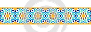 Border line seamless background. Decorative design seamless ornamental mosaic border pattern. Islamic, indian, arabic motifs.