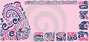 Border of Maya and Toltec signs and patterns
