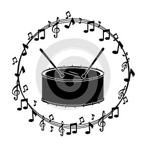 Border musical notes with drump instrument musical
