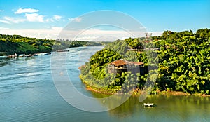 Border of Paraguay, Argentina and Brazil at the confluence of the Parana and Iguazu rivers