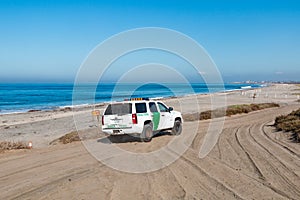 Border Patrol Vehicle Patrolling at Border Field State Park Beach in San Diego
