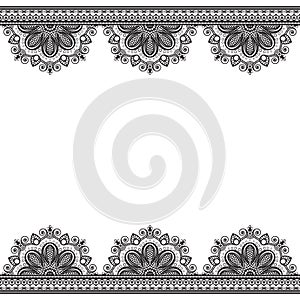 Border pattern elements with flowers in Indian mehndi style for card and tattoo isolated on white background