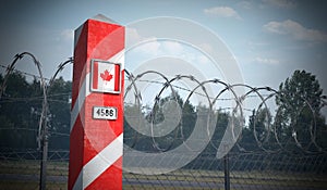 Border post with flag of Canada