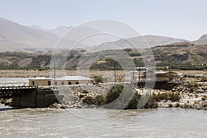 Border post between Tajikistan and Afghanistan with the Panj River near Ishkoshim