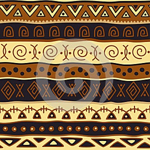 Color seamless pattern in ethnic style. Ornamental element African theme. Set of vintage decorative tribal border. Traditional Mao