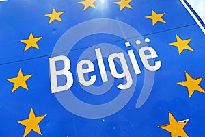 Border sign of Belgium close up