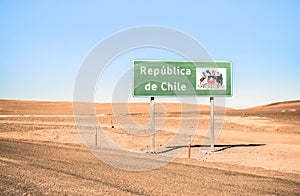 Border sign of Republica de Chile at Bolivia border photo