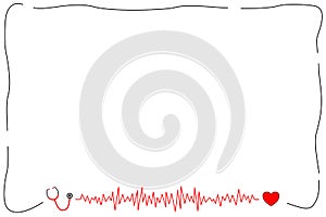 Border. Stethoscope, Heartbeat and simple line.