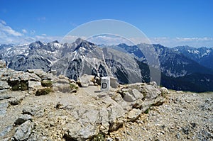 Border stone at the elevation of over 2300 m above sea level between Germany and Austria.