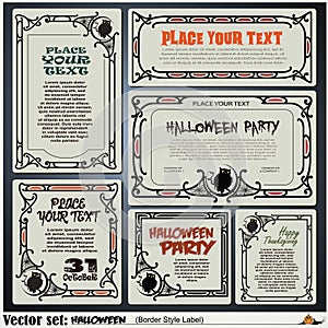 Border style labels on different topics on a theme of Halloween