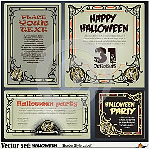 Border style labels on different topics on a theme of Halloween