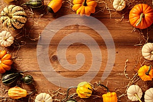 Border of various squash gourds with copy space