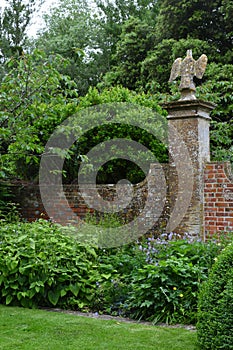 Border and Wall, Tintinhull Garden, Somerset, England, UK