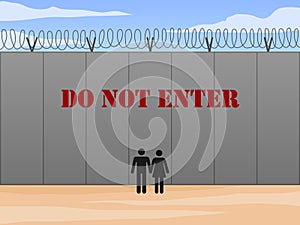 Border wall between United States and Mexico with do not enter sign in English vector illustration