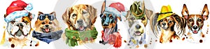 Border from watercolor portraits of dogs for decoration