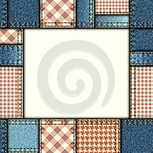 Bordered background of denim fabric texture