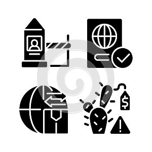 Borders control measures black glyph icons set on white space