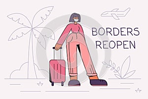 Borders reopen again flat banner landing concept